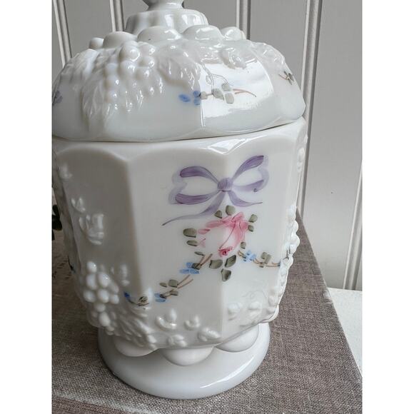 Vintage Milk Glass Painted Candy Dish Westmoreland Charleston Rose | Coquette - Picture 2 of 11